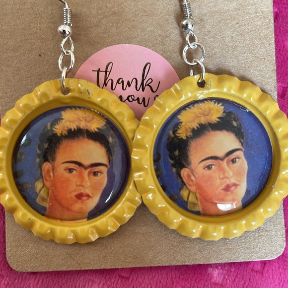 Frida Kahlo. handcrafted bottle Cap Earrings - Picture 14 of 14